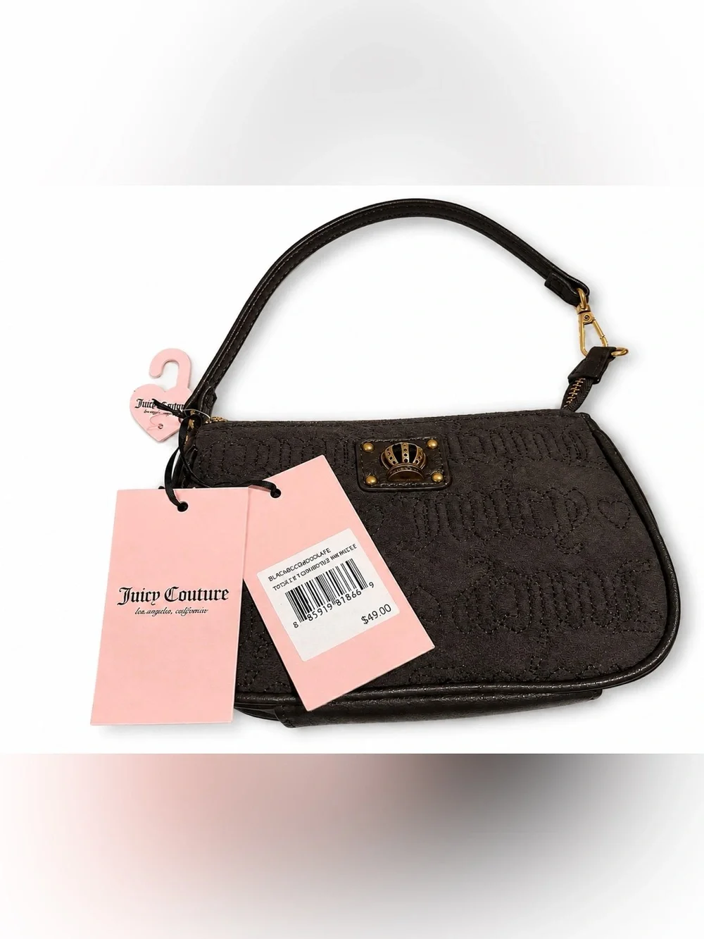 Juicy Couture Black Embroidered Logo Shoulder Bag with Gold Accent